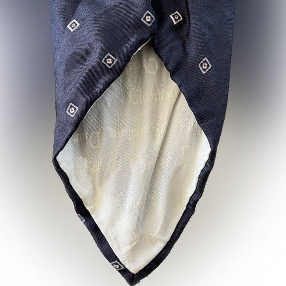 Vintage Christian Dior Silk Tie Navy Blue Print - Picture 6 of 7